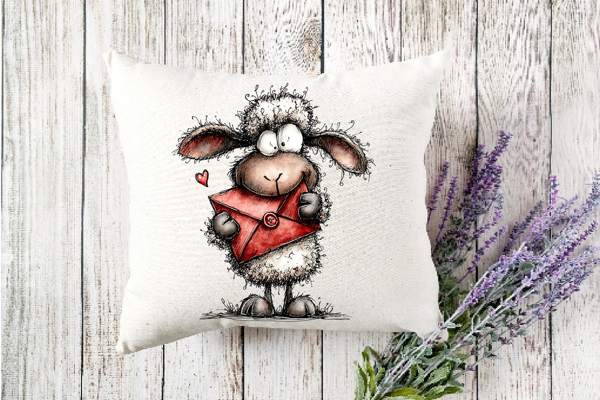 Whimsical Funny Valentine Sheep, an Illustration by Watercolor design (Photo 9 of 9)