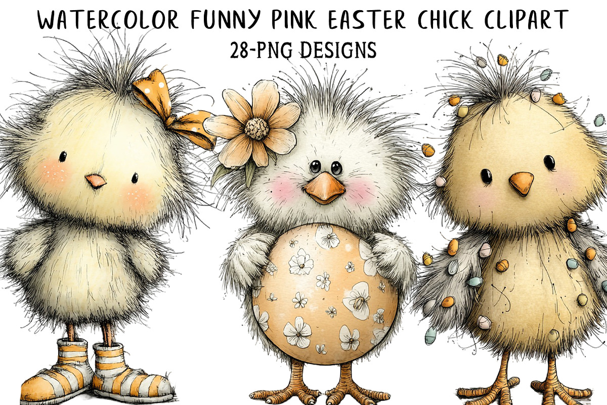Funny Pink Easter Chick Clipart, an Illustration by Daily.Designs (Photo 1 of 8)