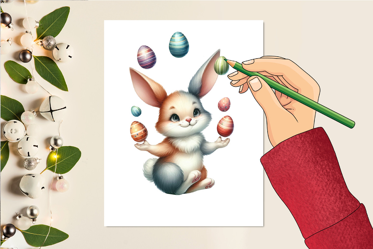 Bunny Juggling easter egg Clipart, an Illustration by DreamCafeArt (Photo 4 of 6)
