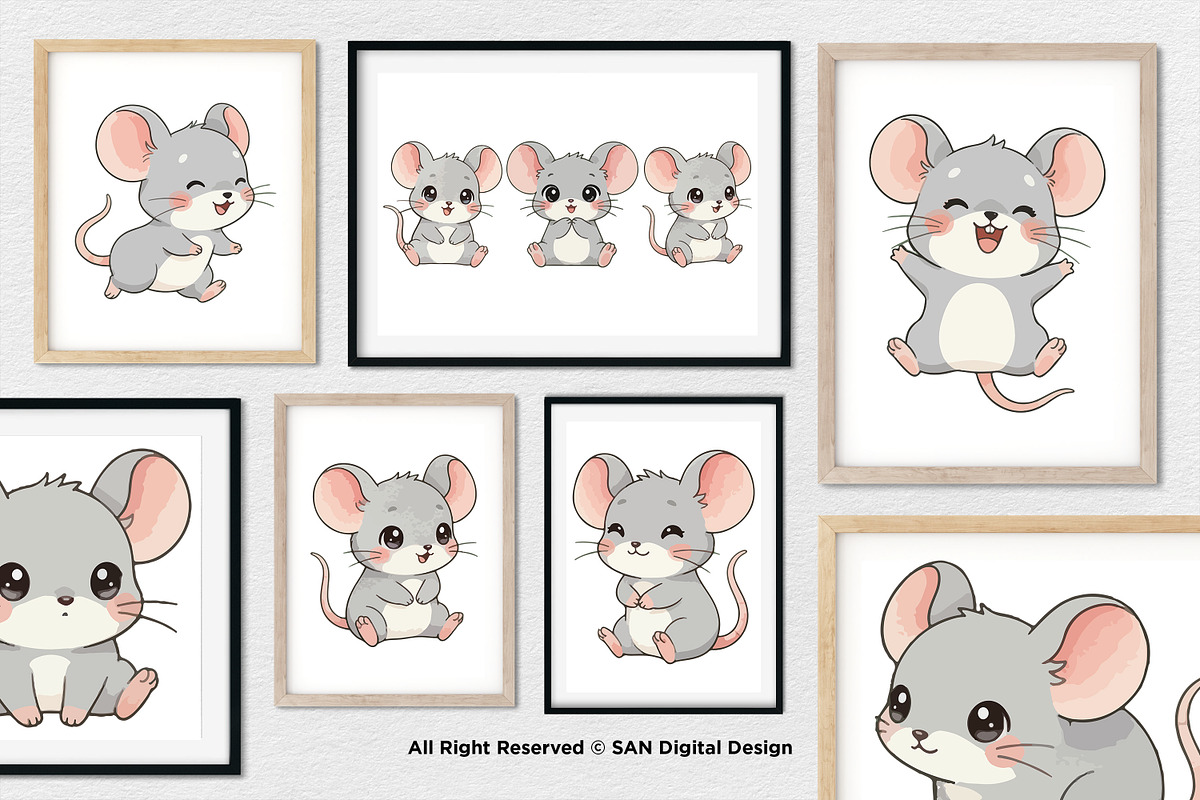 15 Bundle Watercolor Baby Mouse Grey, an Animal Illustration by Morspective (Photo 4 of 8)