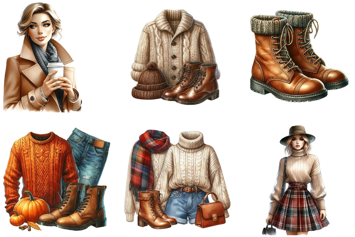 Watercolor Autumn Fashion Clipart, an Illustration by cherrydesign (Photo 3 of 3)