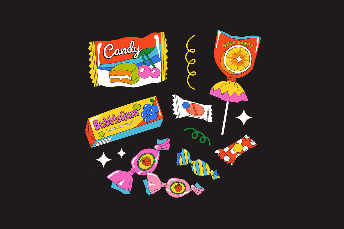 Black Candies Packages Illustration, a Food Illustration by graphicook