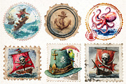 Nautical Pirates Postage Clipart, an Illustration by Pixels.Craft (Thumbnail 2 of 7)