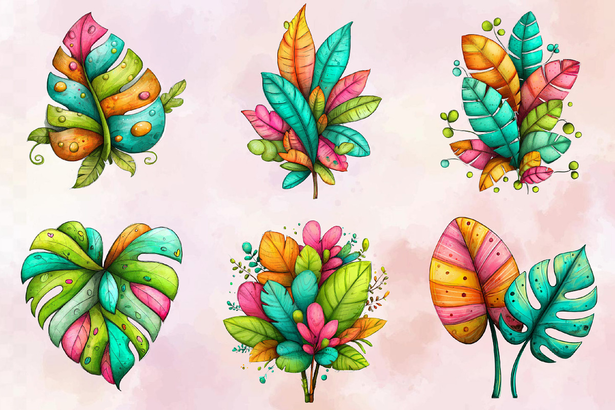 Whimsical Summer Tropical Leaf Clipa, an Illustration by SVGArt (Photo 2 of 9)