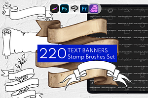Text Banner Stamps Set for Procreate, a Brush Add-On by Selentaori Studio
