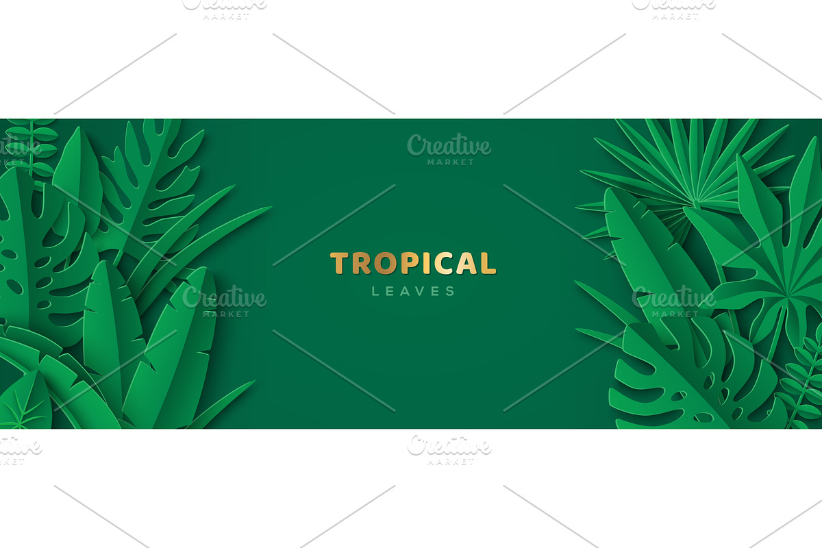Tropical Leaves poster banner, a Background Graphic by kotoffei