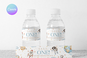 Space 1st Birthday Bottle Wrappers, an Invitation Template by Digital_Mind