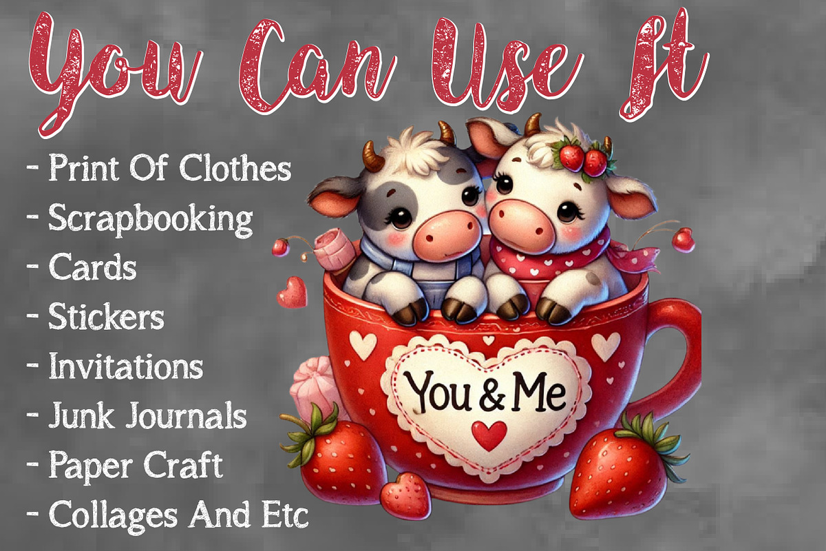 Valentine Cute Cows Clipart Bundle, a Seasonal Illustration by Craft Nest (Photo 5 of 5)