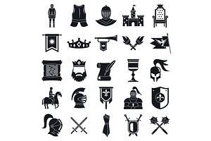 Knight icons set, simple style, an Animal Illustration by Ylivdesign