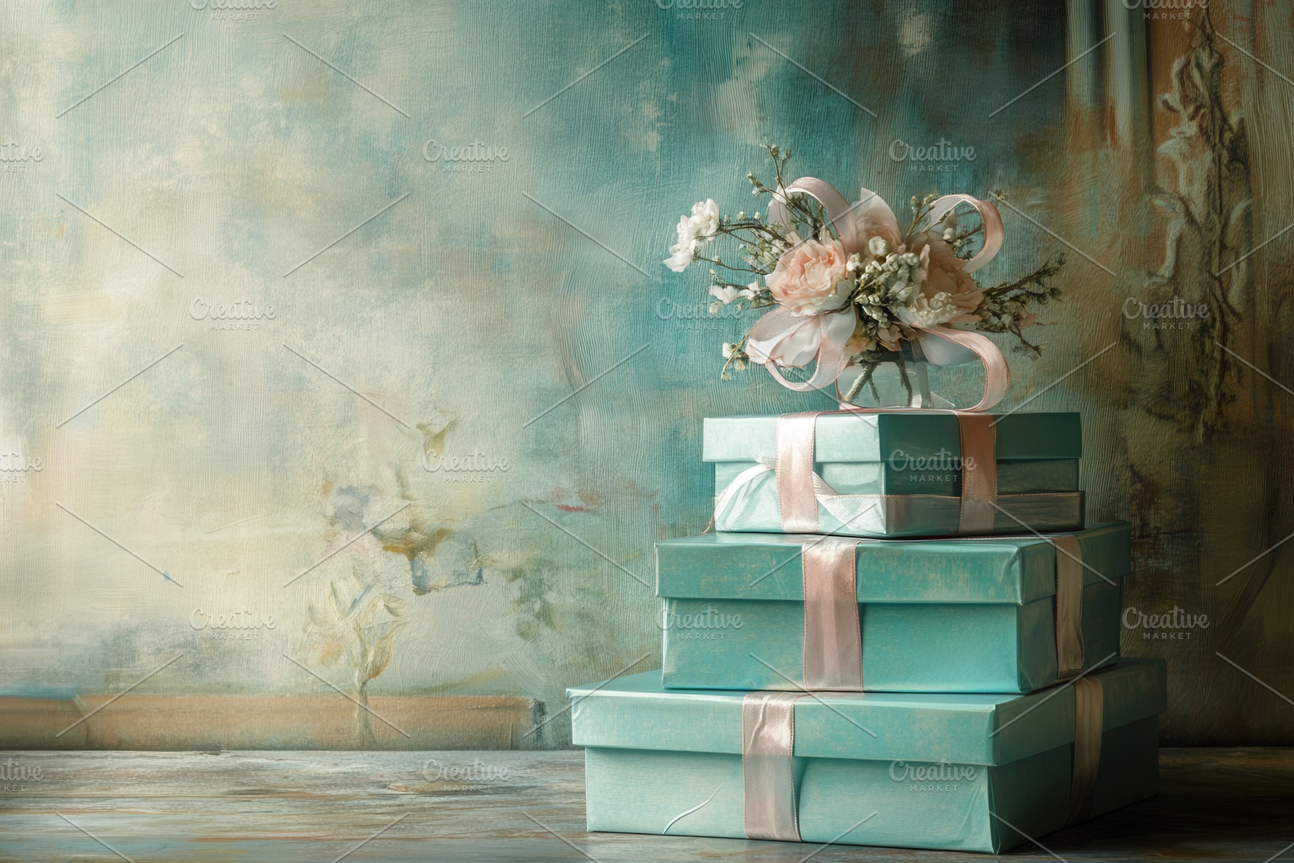 Elegant turquoise gift boxes, a Photo by Pavel_design