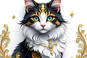 Cat with Gold Embellishments, an Animal Illustration by Sharon Schwalbe (Thumbnail 1 of 2)