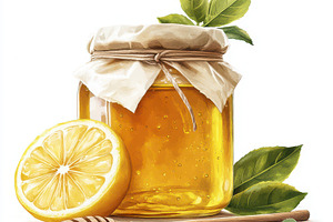 Wooden stick and Honey jar with lemo, a Food & Drink Photo by Pixeness Studio