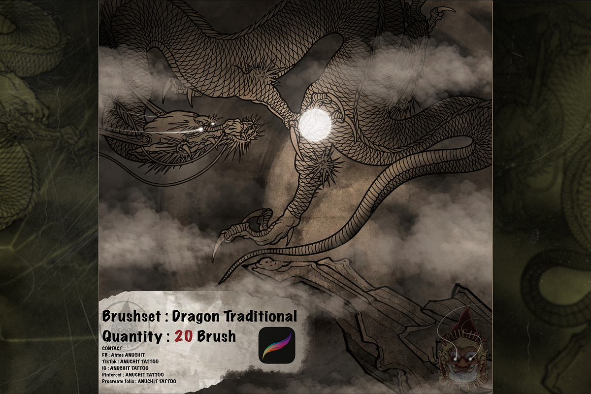 20 BrutalDragon Procreate Stampbrush, a Brush Add-On by AnuchitTATTOO (Photo 1 of 3)