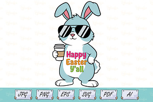 Cool Bunny Happy Easter T-Shirt SVG, a Seasonal Illustration by Ghagra