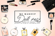 Luxury brand makeup desk mockup containing chanel, stock photography, and, a Beauty & Fashion Photo by Whimsical Logoshop (Thumbnail 1 of 2)
