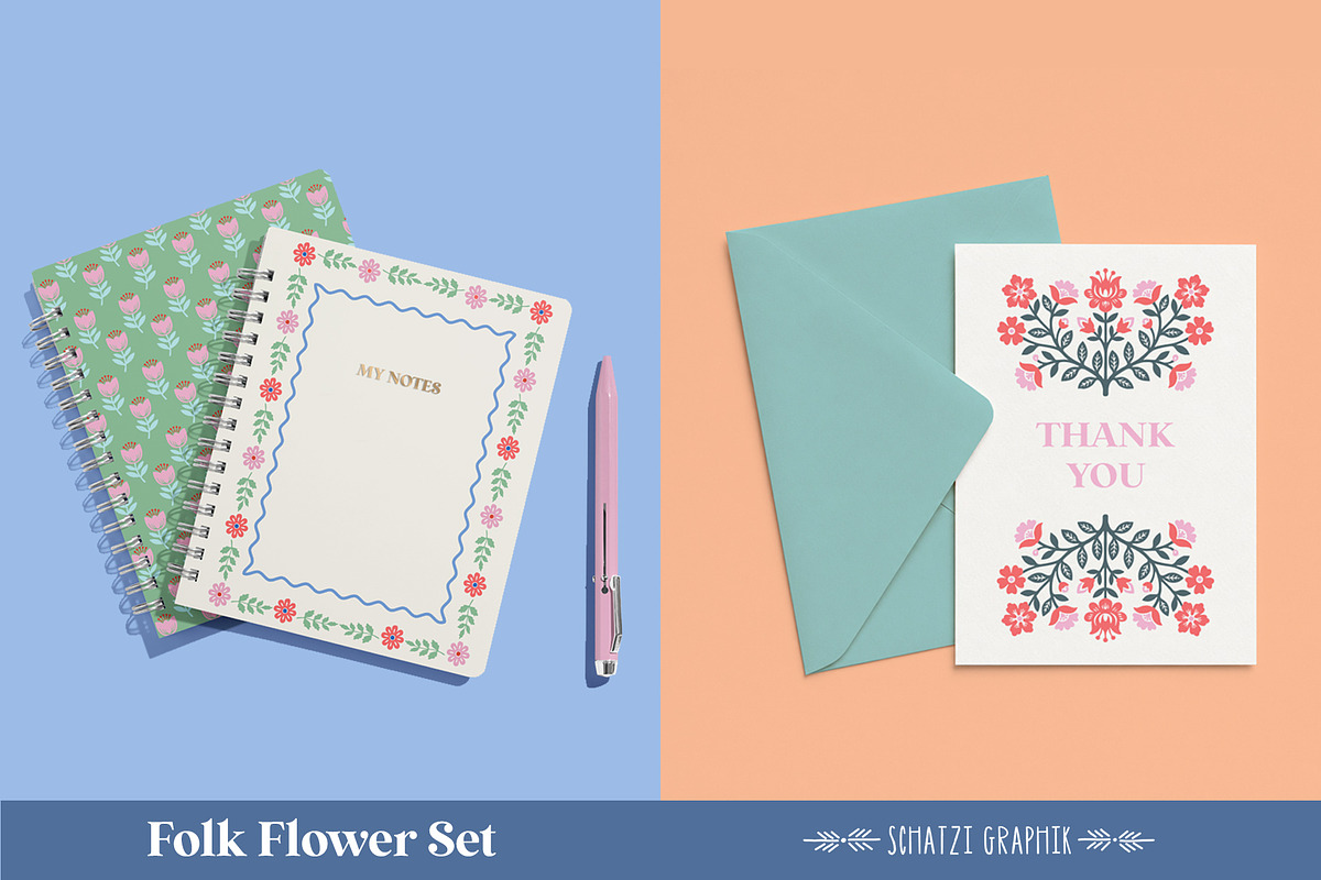 Folk Flower Illustration Set, a Decorative Illustration by Schatzi Graphik (Photo 5 of 8)
