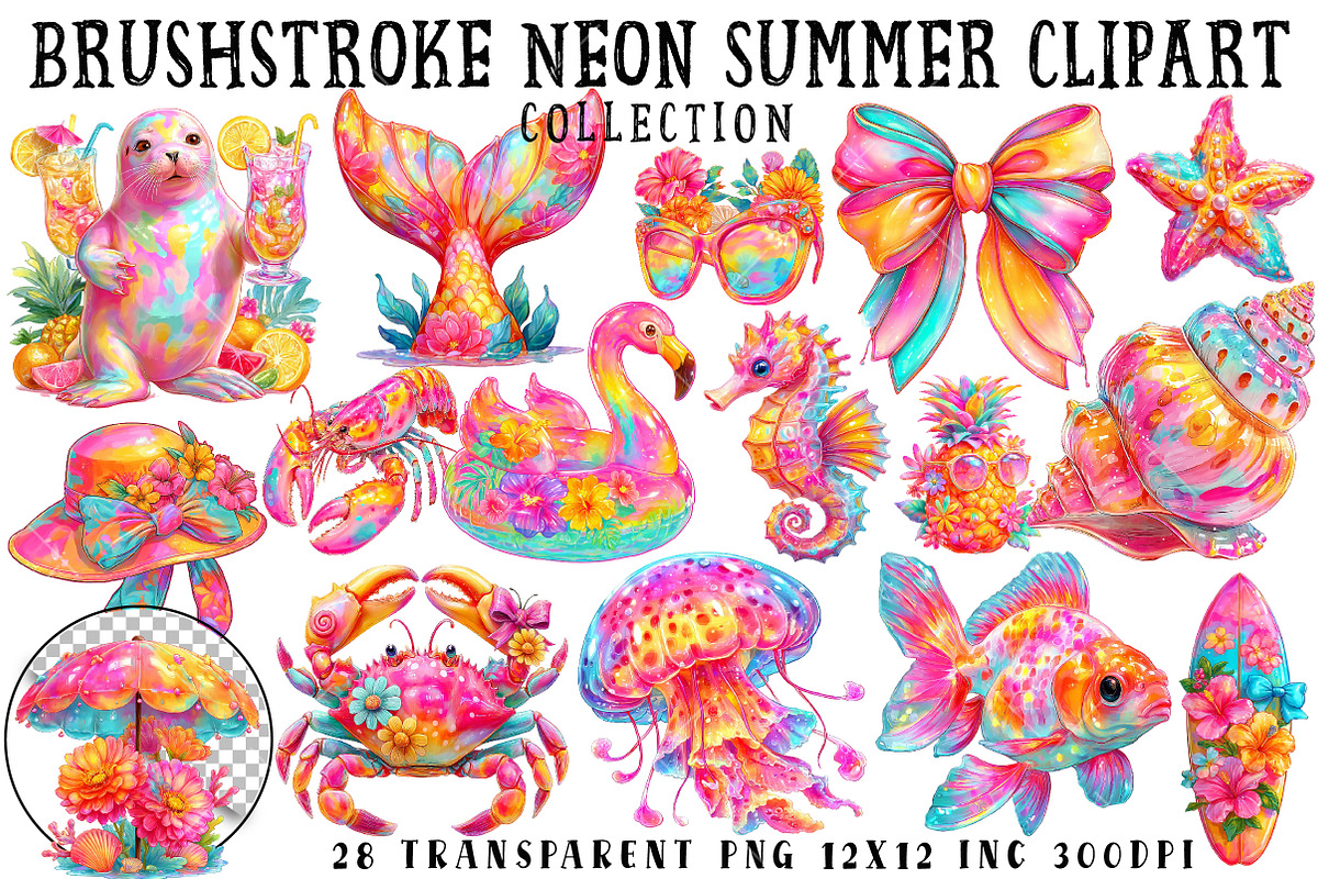 Brushstroke Neon Summer Clipart, an Illustration by OK Design (Photo 1 of 6)