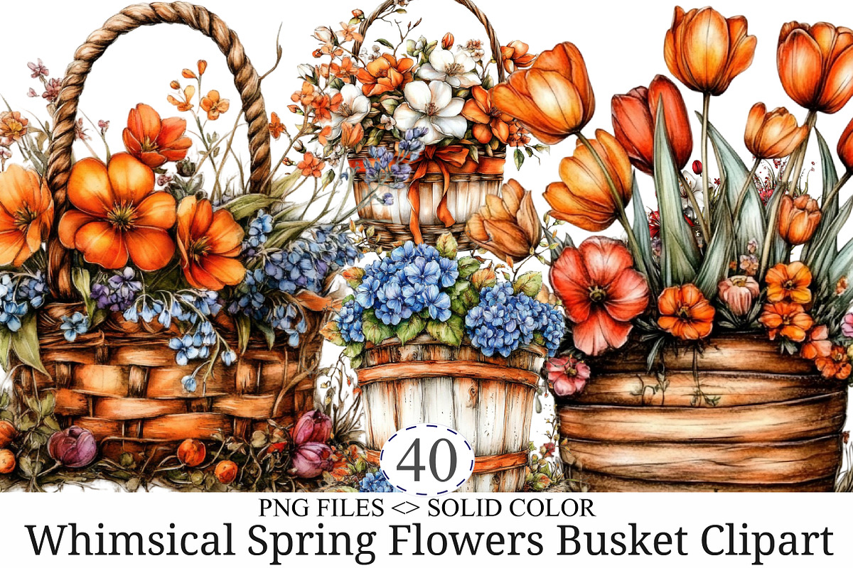 Whimsical Spring Flowers Busket Clip, an Illustration by designcity5 (Photo 1 of 5)