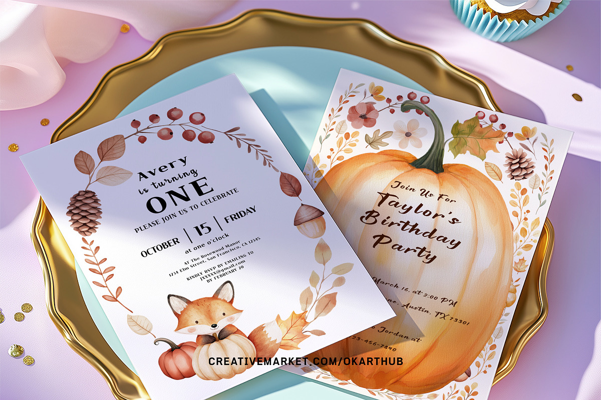 Autumn Pumpkin Birthday Clipart, a Decorative Illustration by OKArtHub (Photo 7 of 9)