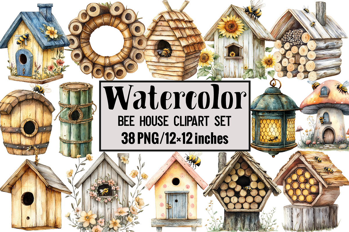 Bee House Clipart Set, an Illustration by Design Market (Photo 1 of 3)