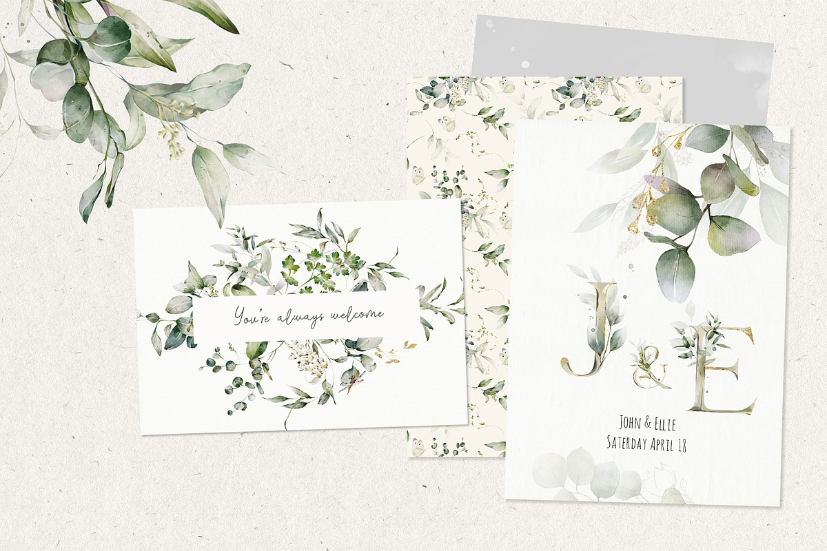 Watercolor Green Leaves Collection, a Decorative Illustration by Damian Roh (Photo 2 of 19)