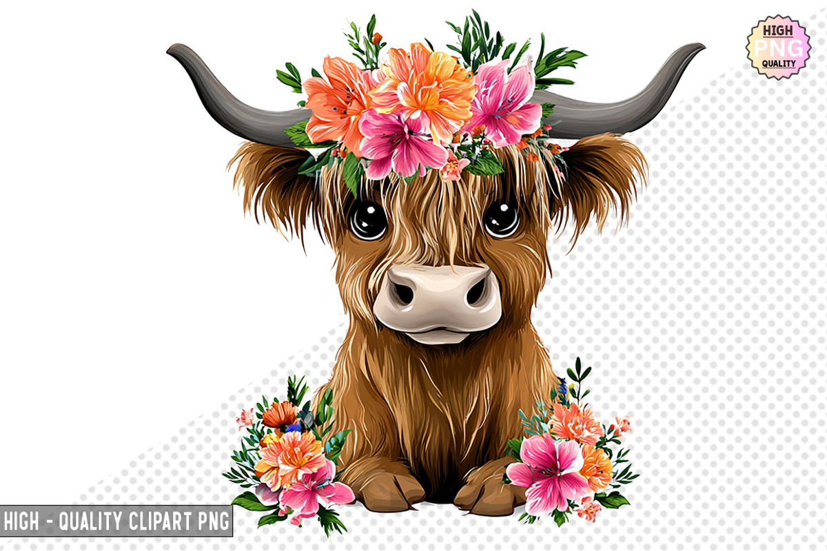 Boho Cow PNGs with Flowers Bundle, a Graphic by crative8112 (Photo 3 of 9)