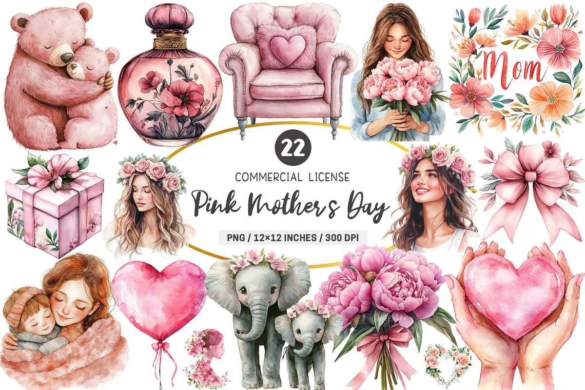 Pink Mother's Day Clipart, an Illustration by SinaCreation (Photo 1 of 5)