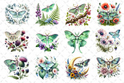 Botanical Floral Luna Moth Clipart, an Illustration by Dream Creation (Thumbnail 2 of 4)