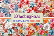3D Wedding Roses, a Pattern Graphic by Printable Treasure (Thumbnail 1 of 5)