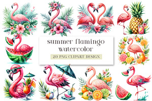 summer flamingo clipart, a Seasonal Illustration by DreamArtGraphic