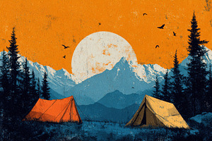 Mountain Camping Tents Sunset Landsc, a Photo by Pixeness Studio