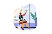 Cleaning workers washing windows set, a Person Illustration by PaperTrident (Thumbnail 3 of 5)