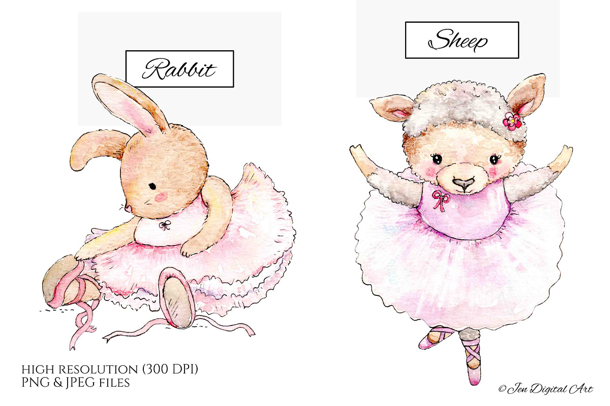 Watercolour Ballet Animals, an Animal Illustration by Jen Digital Art (Photo 5 of 6)