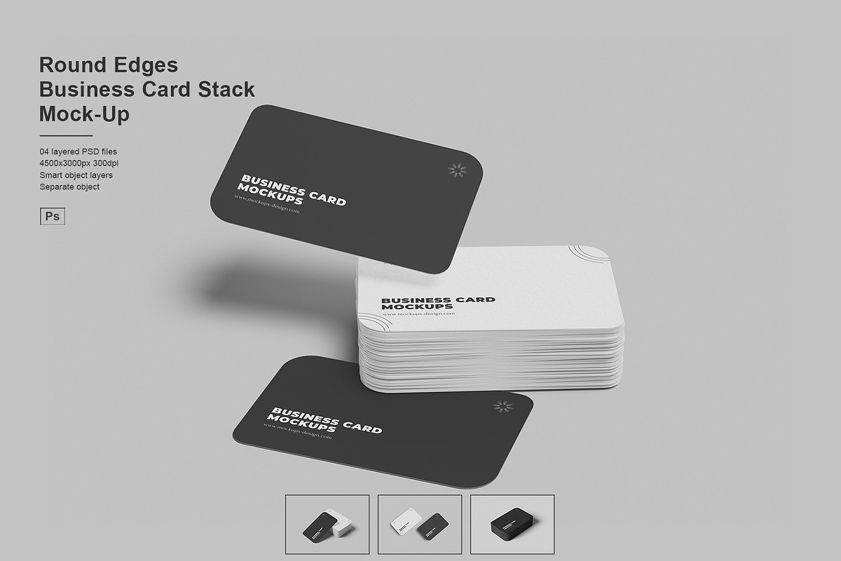 Round Edges Business Card Stack Mock, an Advertising Mockup by Pexelcorner (Photo 1 of 5)