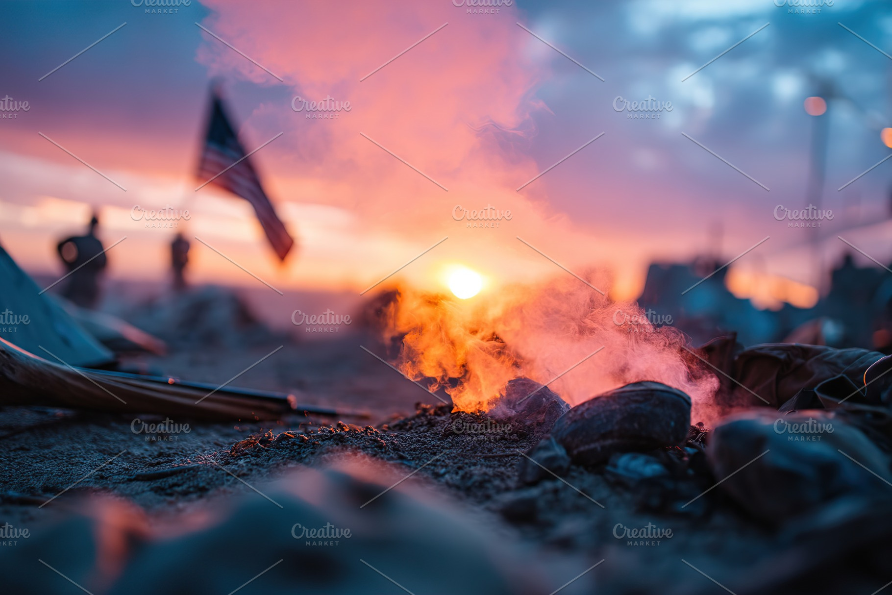 Quiet reflections at sunset after a fierce battle on the battlefield, an Abstract Photo by AlyaAnd