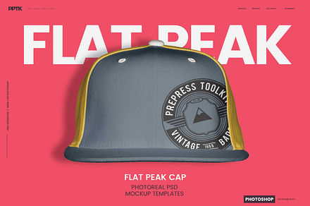 Flat Peak Cap Photoshop Template, a Hat Mockup by PrePress Toolkit
