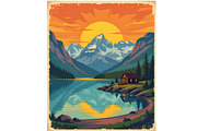 Vintage Poster Cabin By a Lake, a Decorative Illustration by Sharon Schwalbe (Thumbnail 5 of 6)