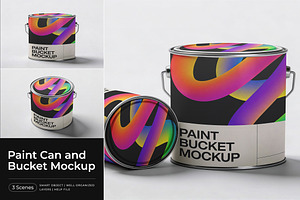 Paint Can and Bucket Mockup, a Product Mockup by Pitchlook.Studio