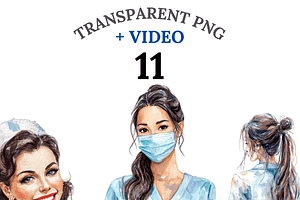 11 Nurse Clipart, a Decorative Illustration by Pati Charm Studio