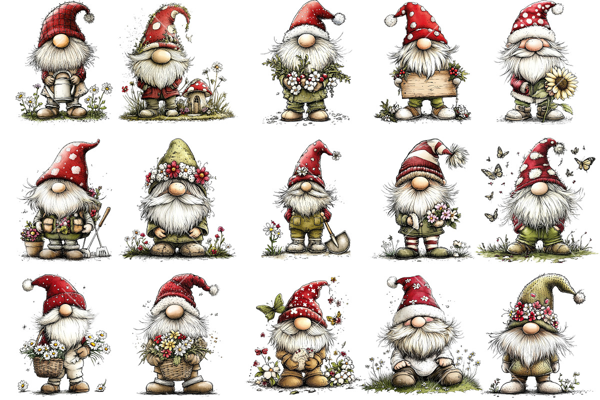 Whimsical Spring Gnome Clipart, an Illustration by OK Design (Photo 3 of 6)