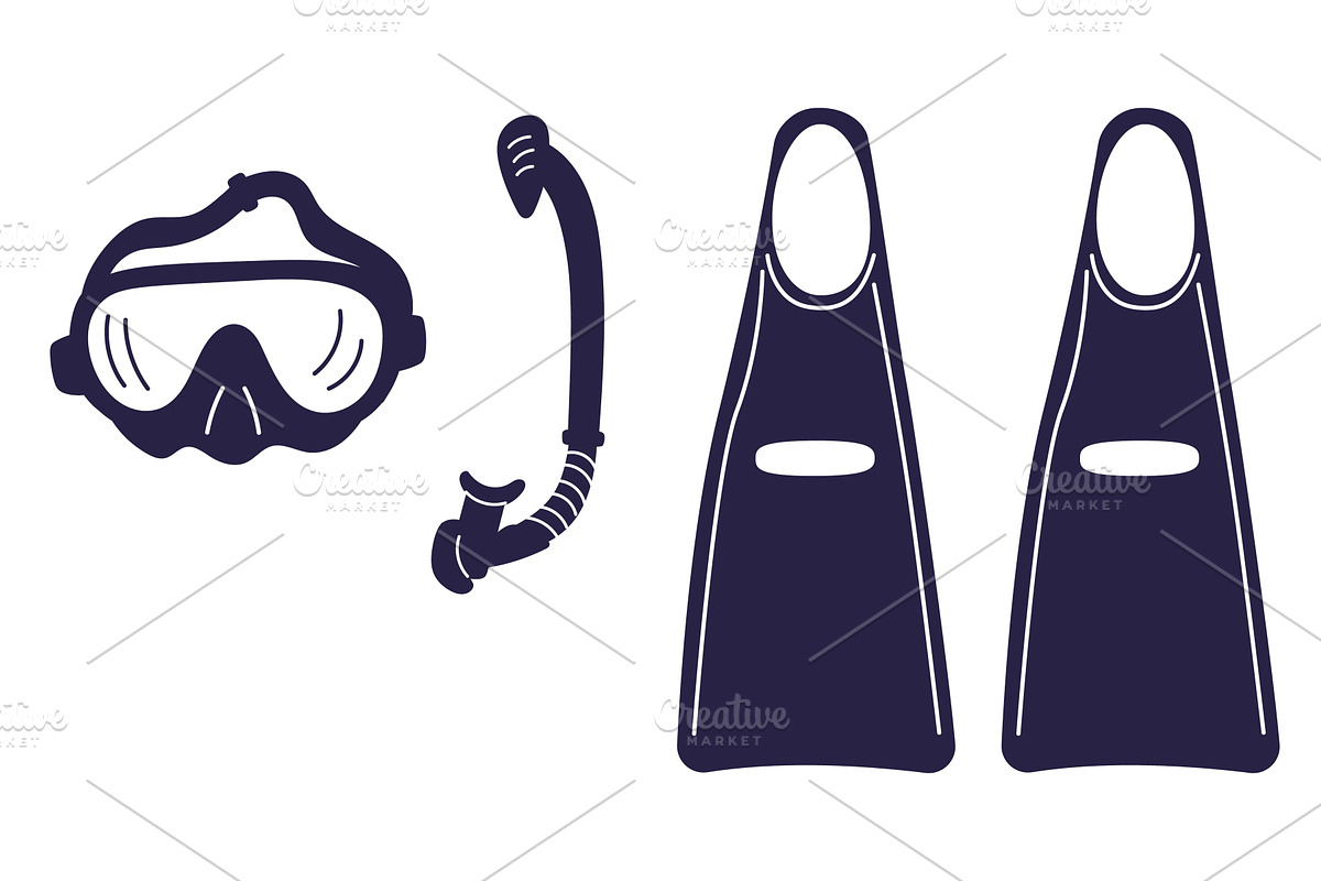 Scuba diving mask. Snorkel and fins, an Illustration by Vectorbuum