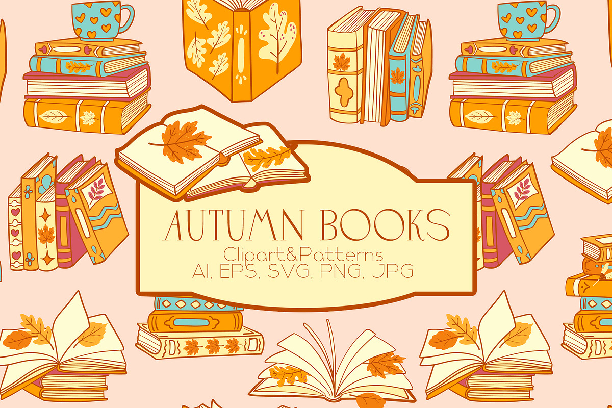 Autumn Books vector clipart patterns, an Education Illustration by Carpet Tapete Pretzel (Photo 1 of 13)