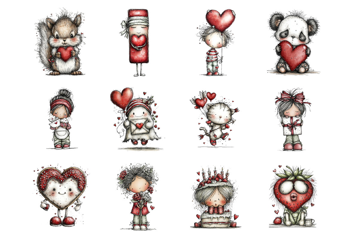 Funny Valentine Characters Clipart, an Illustration by Design Market (Photo 3 of 3)