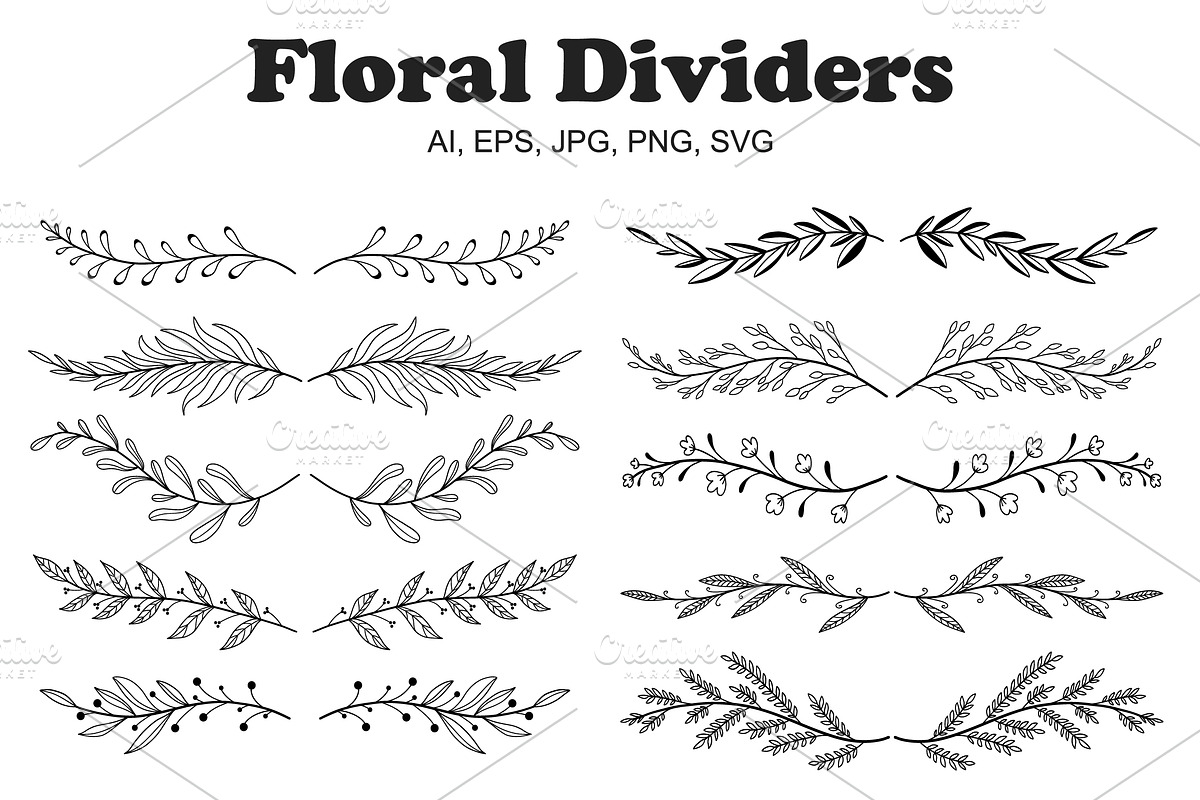 Hand Drawn Floral Dividers Pack, a Decorative Illustration by alexdndz (Photo 1 of 6)