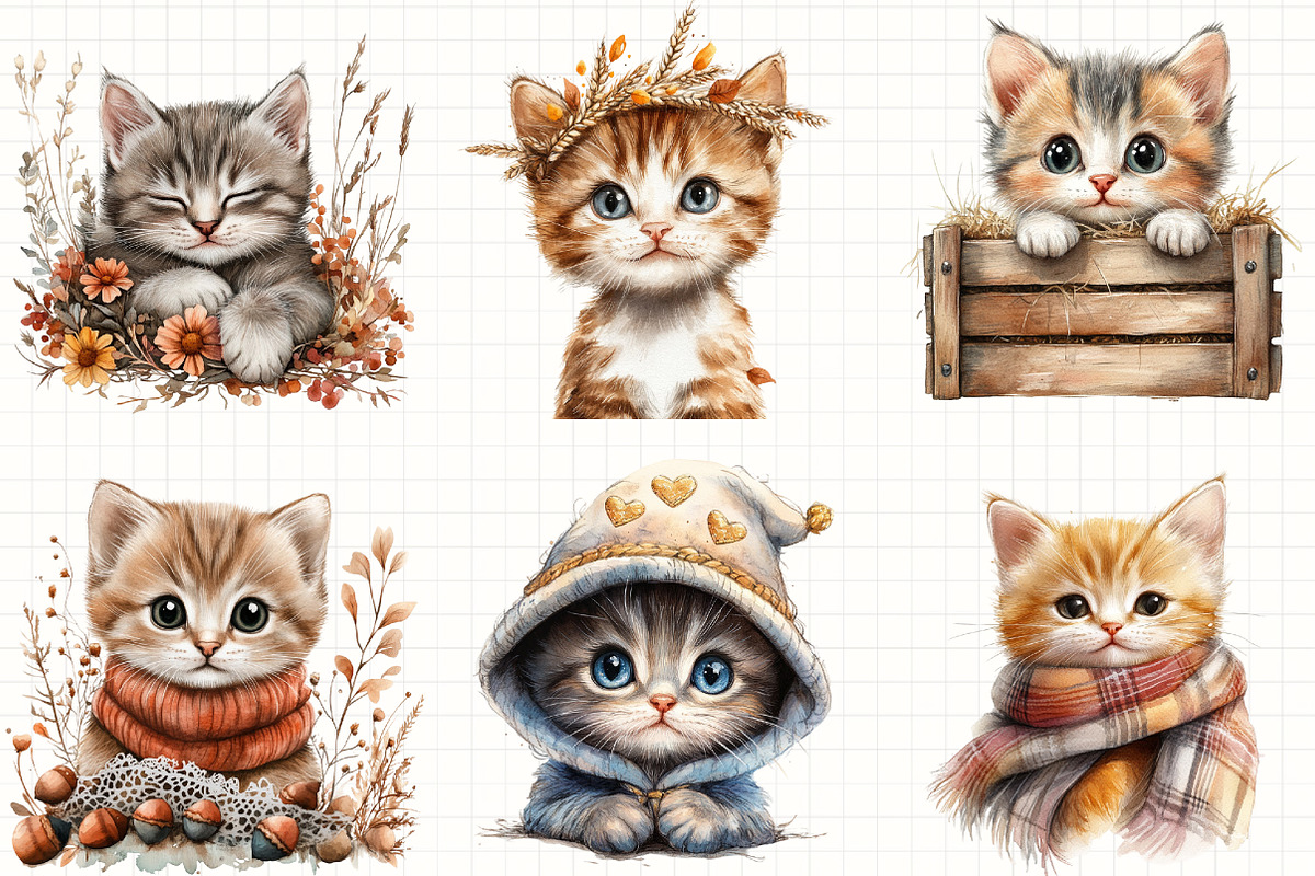Cute Autumn Kitten Clipart, an Illustration by Libby Wishes (Photo 4 of 6)