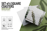 SET of 4 SQUARE COASTERS, a Product Mockup by Moonlight Creative (Thumbnail 1 of 9)