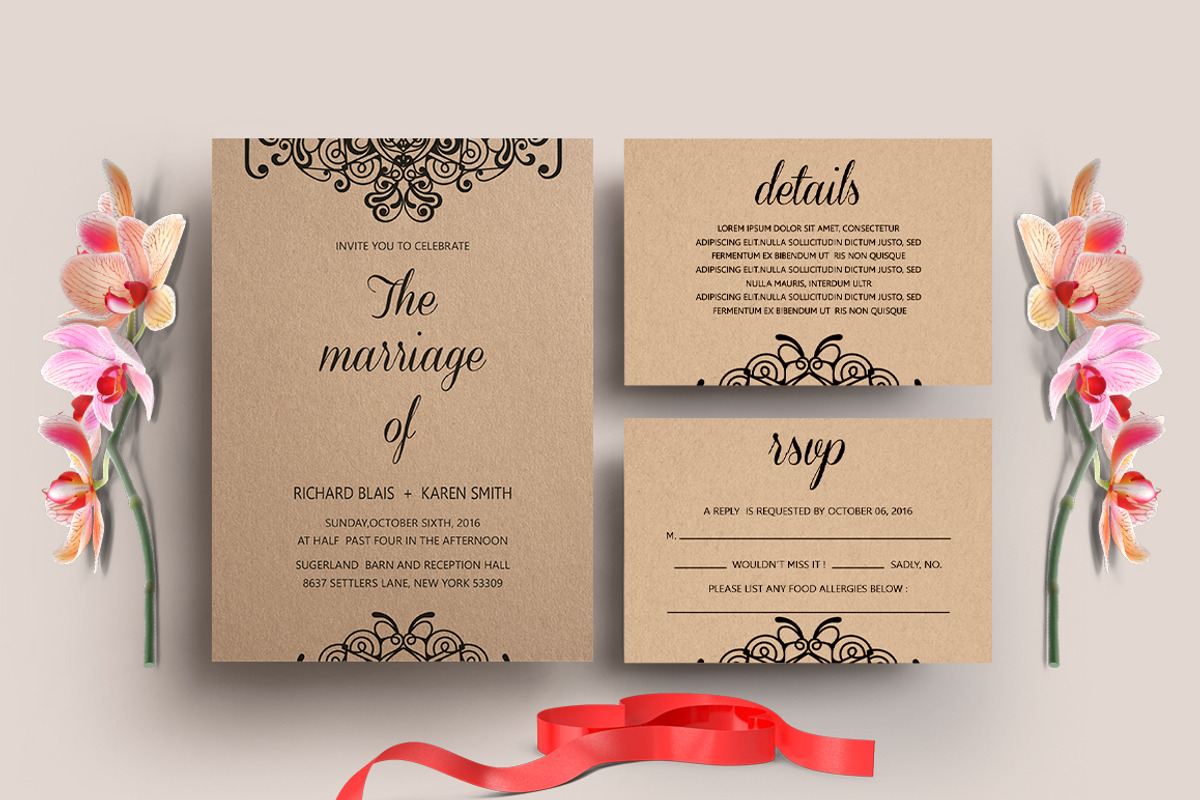 Floral Wedding Invitation Set, an Invitation Template by TemplateCrafts (Photo 2 of 4)