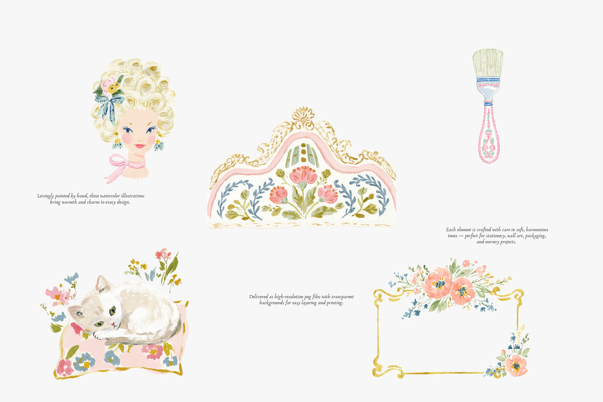 rococo romance clipart set, a Decorative Illustration by Patishop Art (Photo 2 of 9)