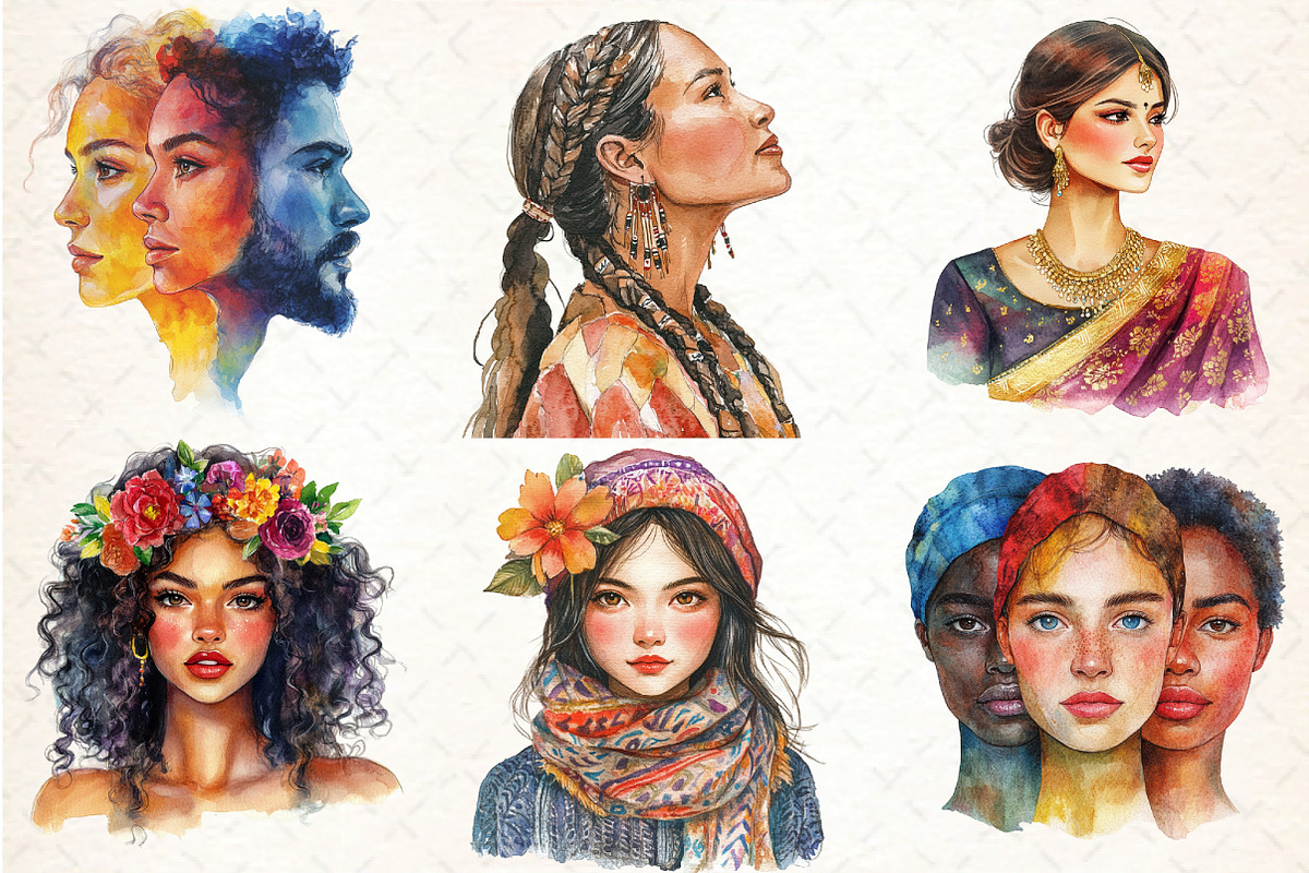 Ethnic Portrait PNG Set, an Illustration by DreamCafeArt (Photo 4 of 7)