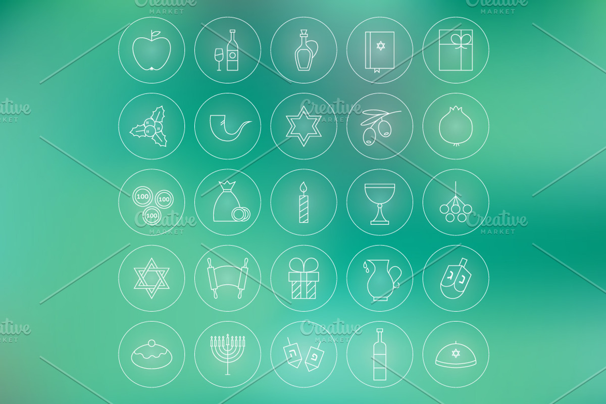 Happy Hanukkah Line Art Icons preview 3